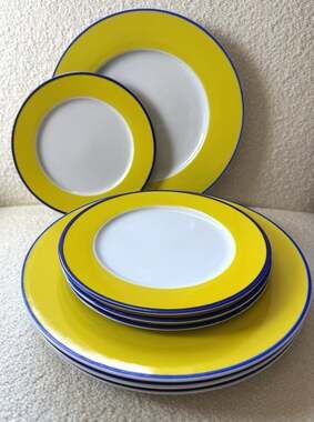 REVOL France RV2 Monet Style Yellow Blue Porcelain Dinner Salad Plates Set of 8